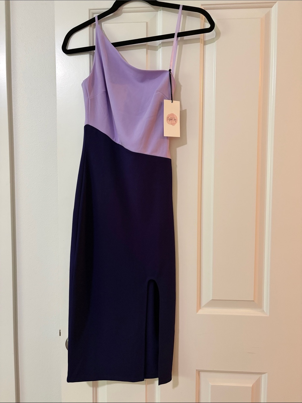 Asymmetrical Two-Tone Midi Slip Dress in Lavender and Deep Purple